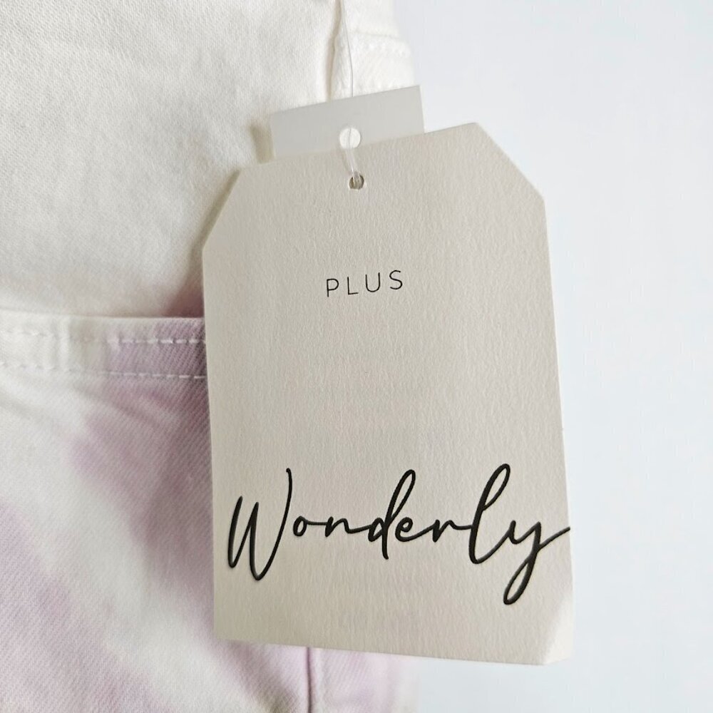 NWT WONDERLY High Rise Jean Shorts plus size 20W WHITE w PURPLE TIE DYE Denim - Picture 4 of 10